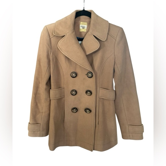 Fossil Tan Peacoat Wool Blend Size XS "50% Modern 50% Vintage" Button Closure - Picture 2 of 13